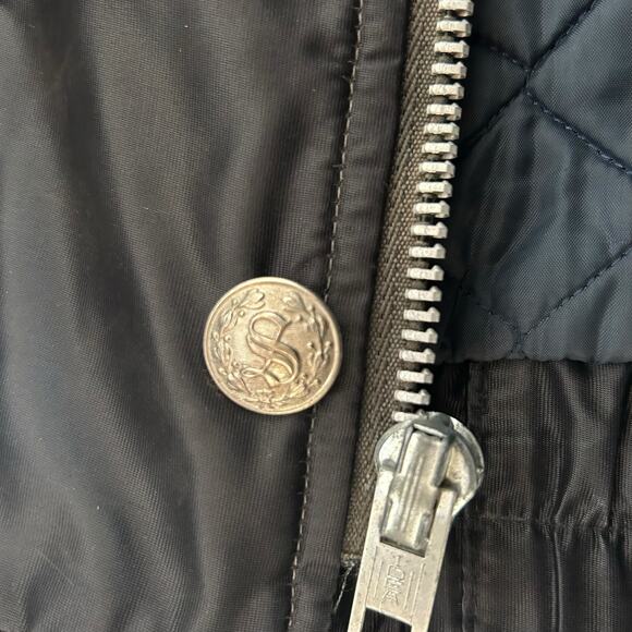 Vintage Black Twill Bomber Coat Mens Sz XL Nylon Faux Fur Collar Police Jacket - Picture 8 of 16